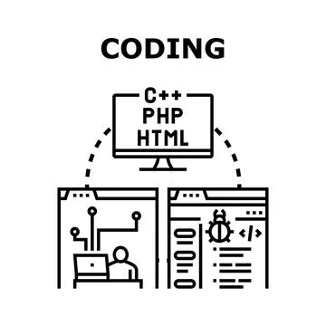 Coding concept exploring software development and debugging process Stock Illustration