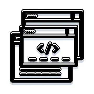 Coding concept with multiple browser windows and development symbols Stock-Illustration