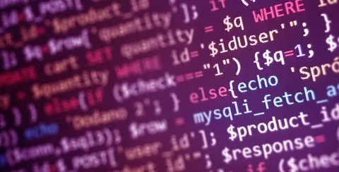 Coding concept. Software development monitor. Technology display. Application Stock Photos