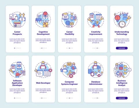 Coding concepts onboarding mobile app screen set イラスト素材
