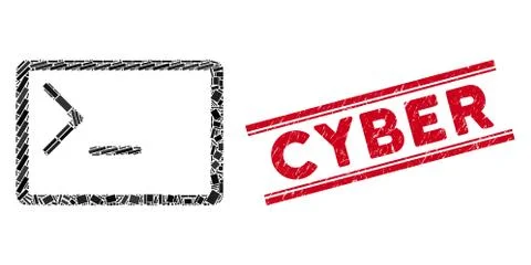 Coding Console Mosaic and Scratched Cyber Watermark with Lines Stock Illustration