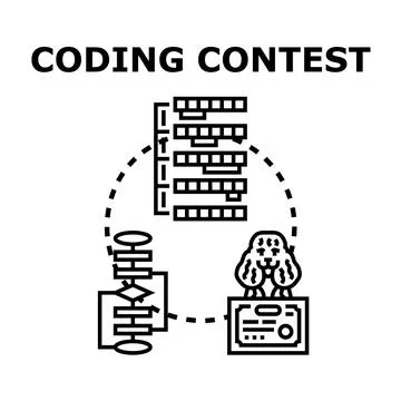 Coding contest concept with algorithm and award winner Stock Illustration