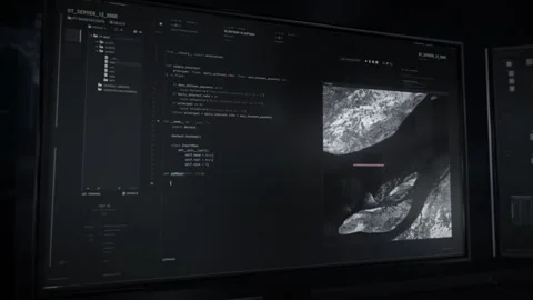 Coding Cyber Matrix Application To Connect To Orbital Satellite Scanning Earth Stock Footage 242847401