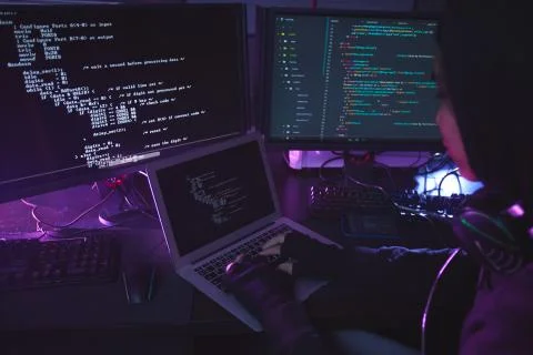 Coding in Dark Stock-Fotos