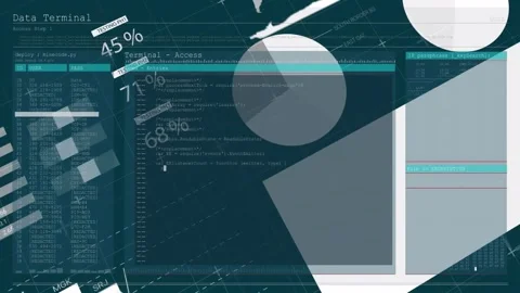 Coding on data terminal interface with animation of analytics graphics over map Stock Footage 326187141