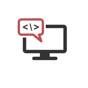 Coding Desktop Screen, Monitor, Computer Icon Logo Template Illustration Desi Stock Illustration