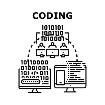 Coding developing programming software application data solution team Stock Illustration