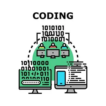 Coding developing programming software application data solution team 库存插图
