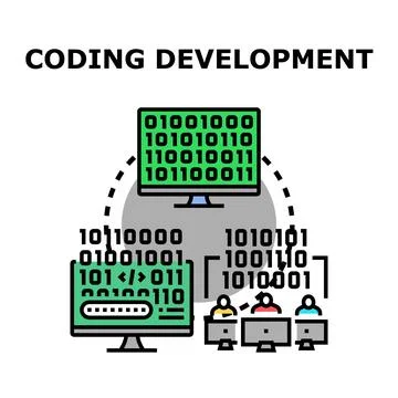Coding development process building digital solutions and software Stockillustratie