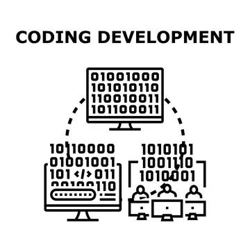 Coding development process building digital solutions and software 库存插图