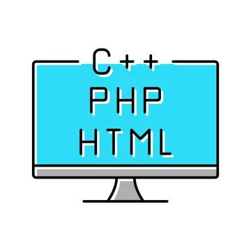 Coding on different program languages color icon vector illustration Stock Illustration