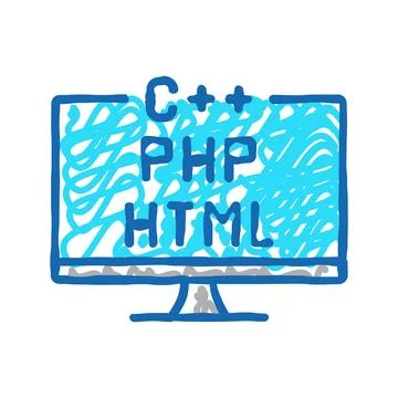 Coding on different program languages icon doodle illustration Stock Illustration