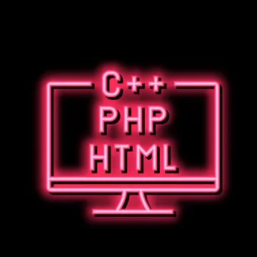 Coding on different program languages neon glow icon illustration Stock Illustration