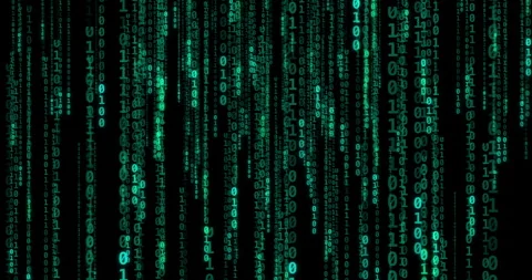 Coding, digital and hologram for data transfer on dark background of binary code Stock Footage 284307017