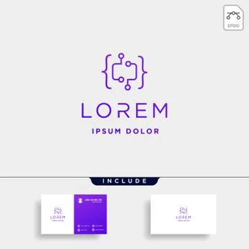Coding digital logo design template vector lineart Stock Illustration