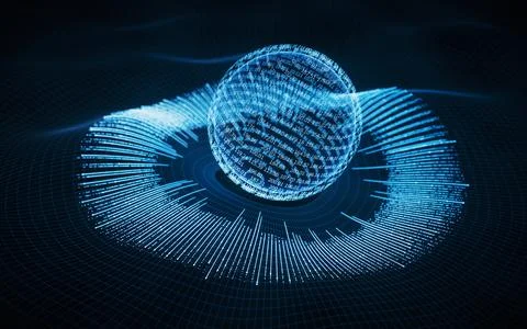 Coding digital planet with big data concept, 3d rendering. Stock Illustration