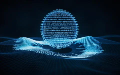 Coding digital planet with big data concept, 3d rendering. Stock Illustration