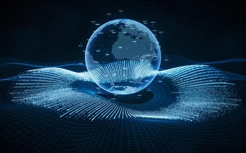 Coding digital planet with big data concept, 3d rendering. Stock Photos