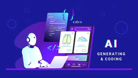 Coding e-commerce mobile app for online store Stock Illustration