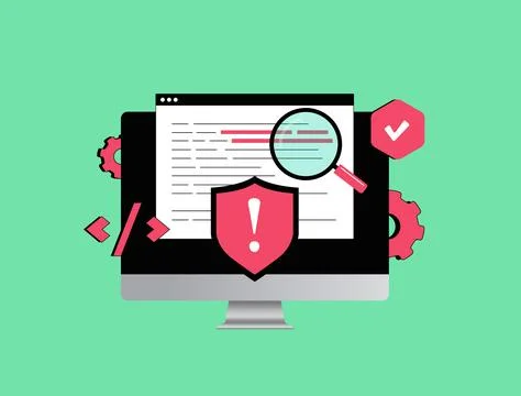 Coding error notification vector illustration showcasing bug alerts, error イラスト素材