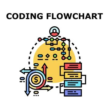 Coding flowchart diagramming algorithm development and process 库存插图