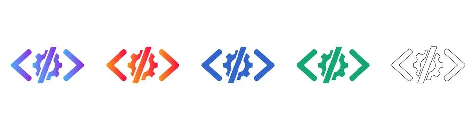 Coding Gear Code Tag Icon Set Illustrazione stock
