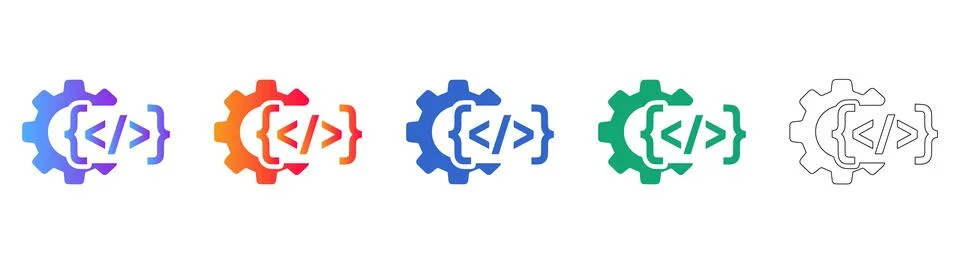 Coding Gear Development Icon Set Illustrazione stock