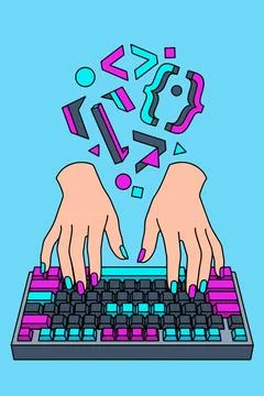 Coding Hands on Mechanical Keyboard イラスト素材