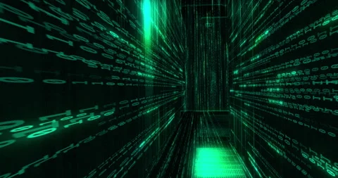 Coding, hologram and digital with data transfer in server room of binary code Stock Footage 284309467