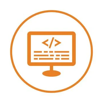 Coding, html, programming icon.Orange vector symbol. Stock Illustration