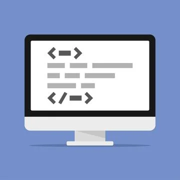Coding Icon. Code with Open and Close Tags on Monitor. Vector 스톡 일러스트