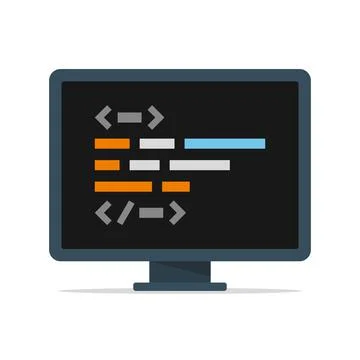 Coding Icon. Code with Open and Close Tags on Monitor. Vector 스톡 일러스트