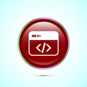 Coding icon design illustration, Web development icon, Red color round butt.. 스톡 일러스트
