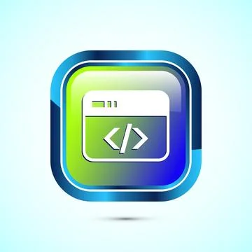 Coding icon design illustration, Web development icon, Glossy square button.. Stock Illustration
