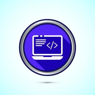 Coding icon design illustration, Web development icon, Blue shadow button d.. Stock Illustration