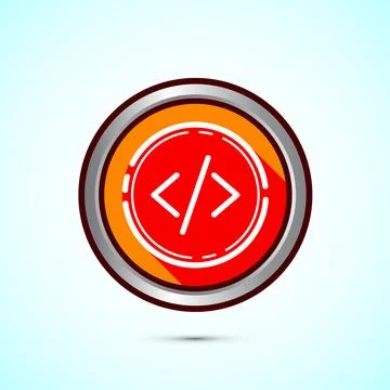 Coding icon design illustration, Web development icon, Orange shadow button.. Stock Illustration