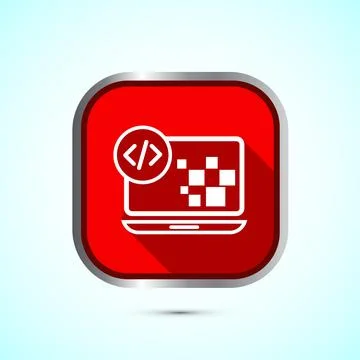 Coding icon design illustration, Web development icon, Red shadow button desi 스톡 일러스트
