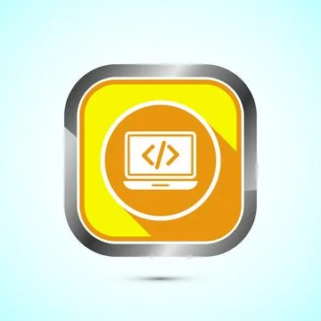Coding icon design illustration, Web development icon, Yellow shadow button.. イラスト素材