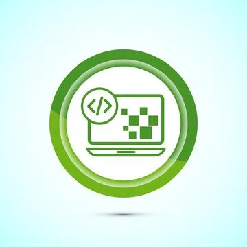 Coding icon design illustration, Web development icon, Green color button d.. Stock Illustration