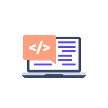 Coding icon with a laptop 스톡 일러스트