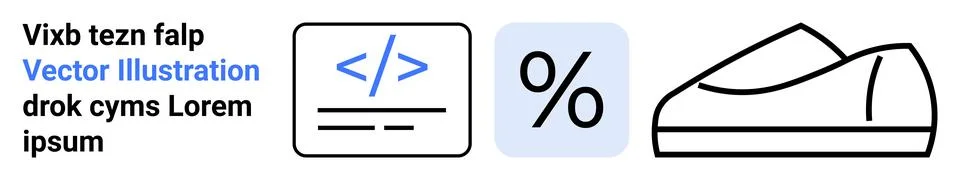 Coding Icon with Percentage Mark and Shoe Outline for Tech and Marketing Blog Stock Illustration