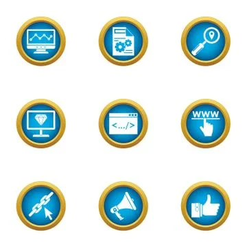 Coding icons set, flat style Stock Illustration