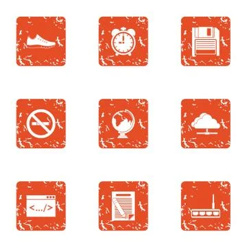 Coding icons set, grunge style Stockillustratie