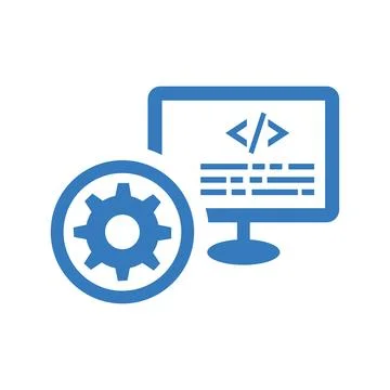 Coding input, programming icon.Blue color vector symbol. 库存插图