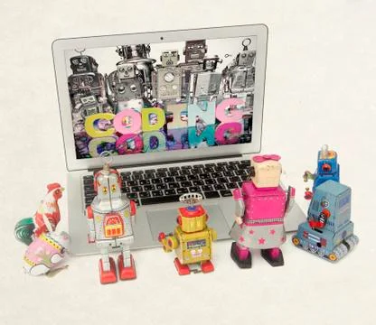 Coding for kids  on a laptop computer i Stock Photos