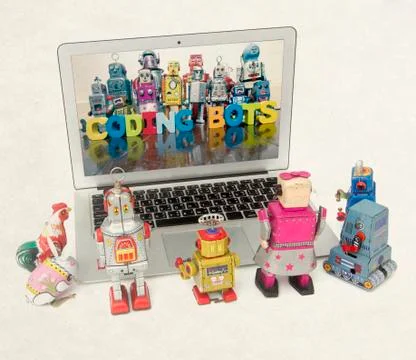 Coding for kids  on a laptop computer i Stock Photos