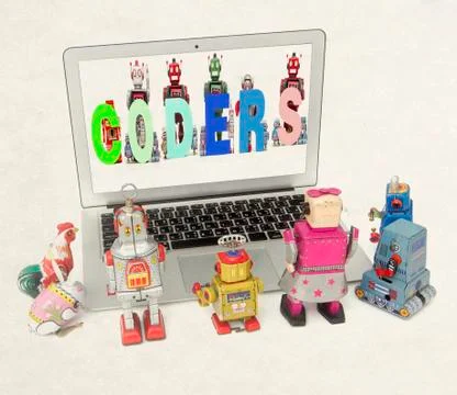 Coding for kids  on a laptop computer i Stock Photos