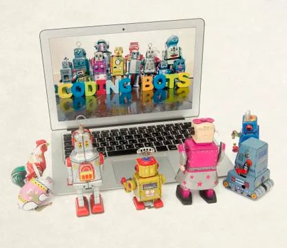 Coding for kids  on a laptop computer i Stock Photos