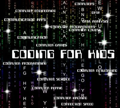 Coding For Kids Means Program Words And Cipher Stock Illustration