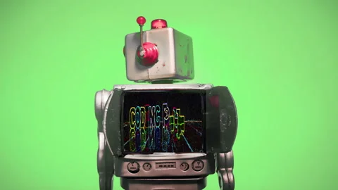 Coding for kids neon robot Video stock 140525405